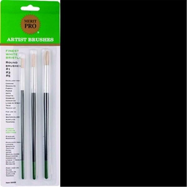 Merit Pro 9 Finest Round White Bristle Artist Brush Set, 3PK 652270000090